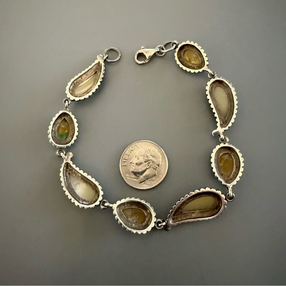 Vintage Mother of Pearl Amber Sterling Silver Bracelet VERY Unusual - Picture 3 of 6